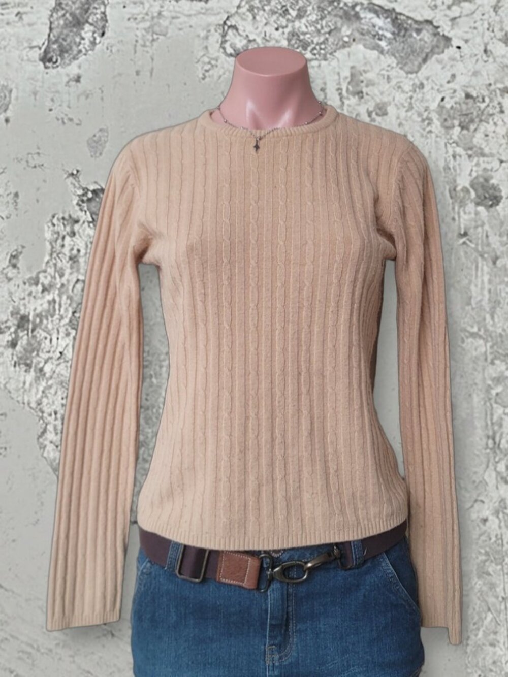 Weather Vane Cream Beige Cable Knit Cropped Fitted Sweater (M)